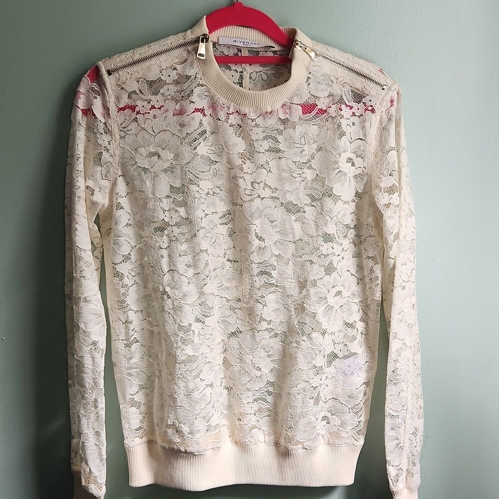 NWOT Crewneck Sheer Lace  Lace Long Sleeve T-shirt by Givenchy